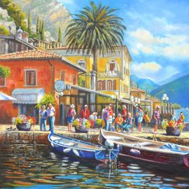 harbour scene limone Lake Garda Italy